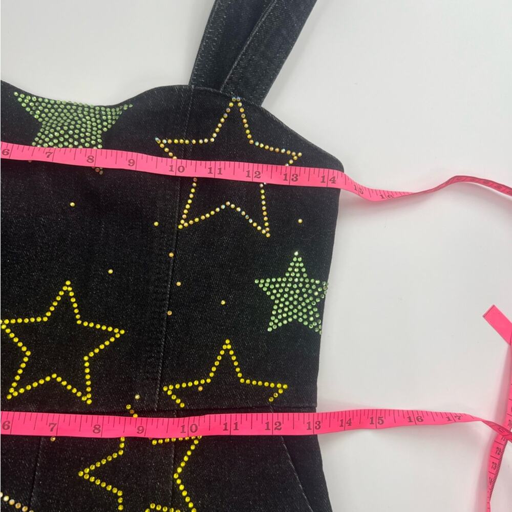 Nasty Gal Black Star-Embellished Denim Romper with Green & Yellow Stars - Picture 3 of 6
